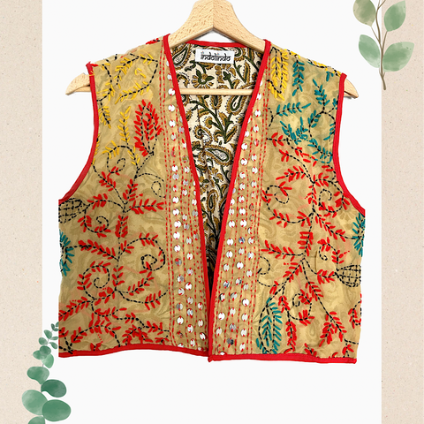 Crop Bohemian Jacket (Beige with Red)