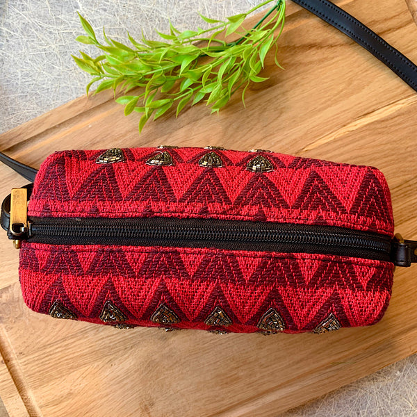 Hand Embroidered Shimmery Red Sling Bag
