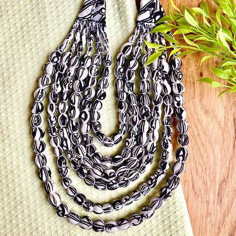 Handcrafted Black and White Printed Bobble Necklace (6 layers)