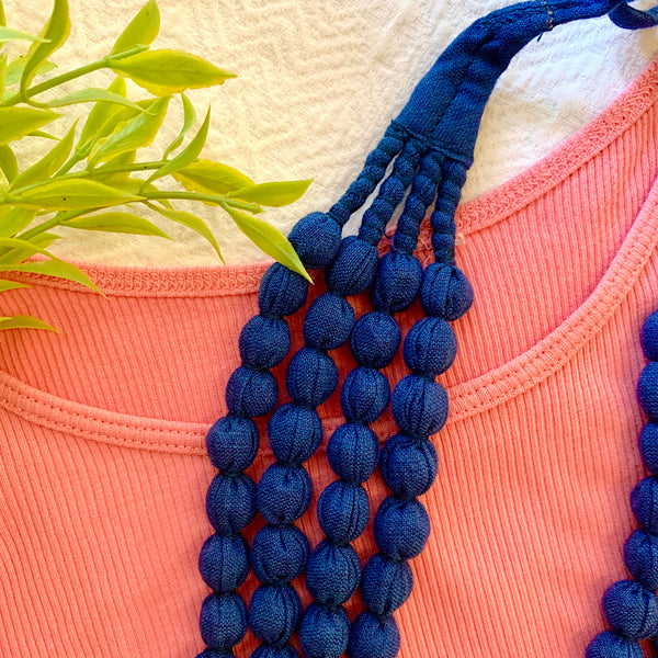 Handcrafted Navy Blue Bobble Necklace (4 layers)