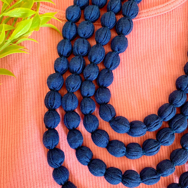Handcrafted Navy Blue Bobble Necklace (4 layers)