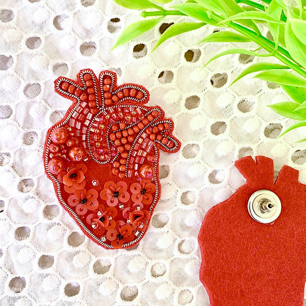 Hand Embroidered Heart Earrings