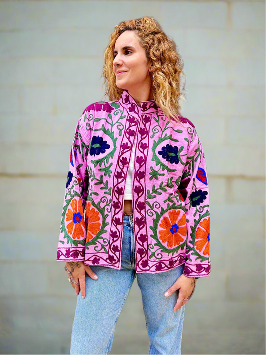 Pink Limited Edition Boho Cotton Embroidered Jacket
