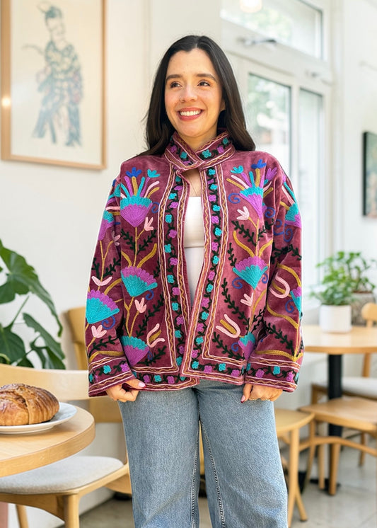 Wine with Colours Suzani Velvet Embroidered Jacket
