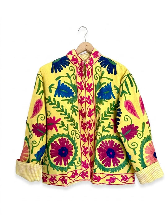 Yellow with Colours Boho Cotton Embroidered Jacket