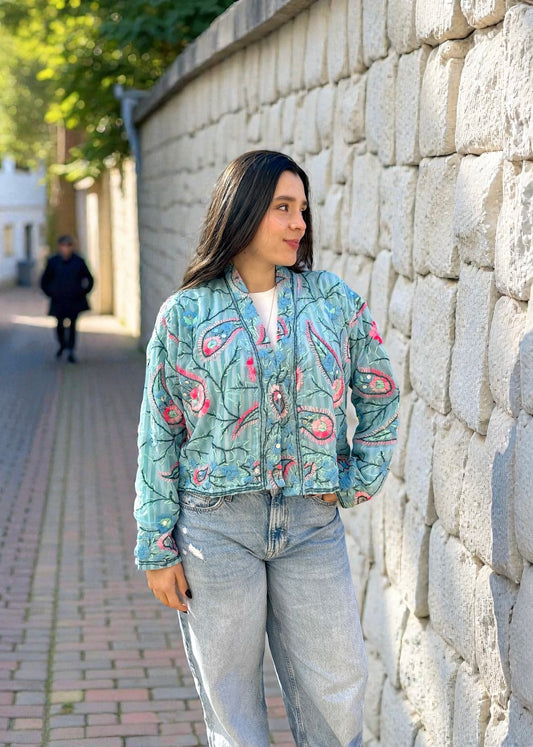 Pastel Blue with Paisley Crop Bohemian Embroidered Jacket