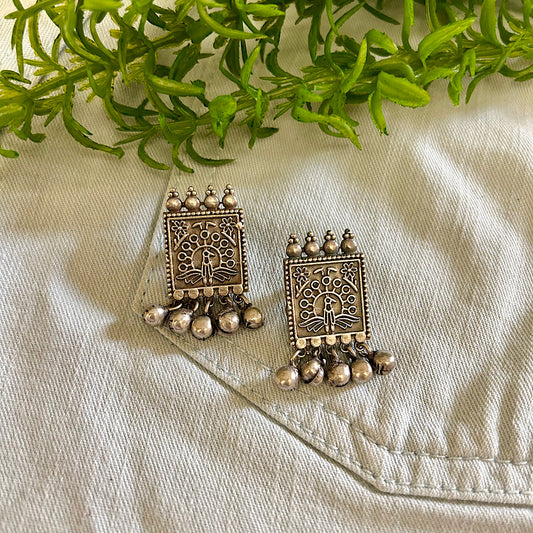 Bird Small Stud Oxidised Earrings