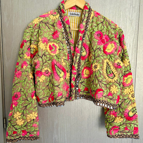 Yellow and Pink Paisely Crop Bohemian Jacket