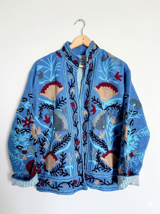 Cobalt Blue Suzani Cotton Embroidered Jacket