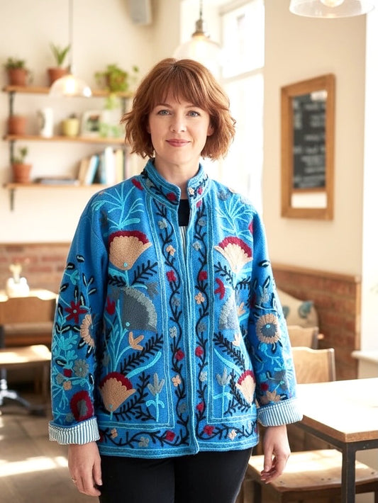 Cobalt Blue Suzani Cotton Embroidered Jacket
