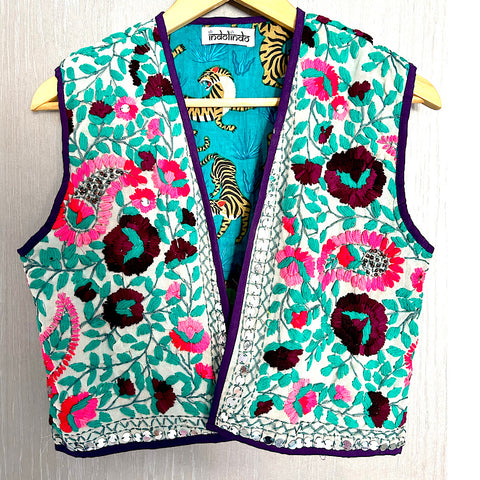 Sea Green with Roses Crop Bohemian Jacket