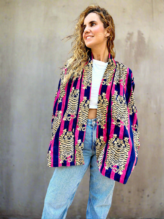 Black and Maroon Tiger Short Velvet Printed Jacket