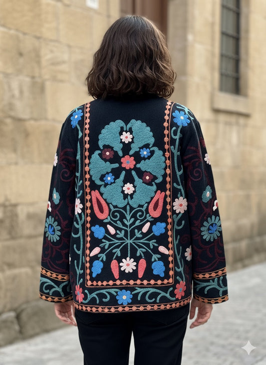 Black with Colours Suzani Velvet Embroidered Jacket