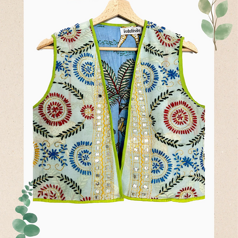 Crop Bohemian Jacket (Blue and Green)