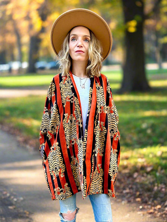 Black and Orange Tiger Short Velvet Printed Jacket