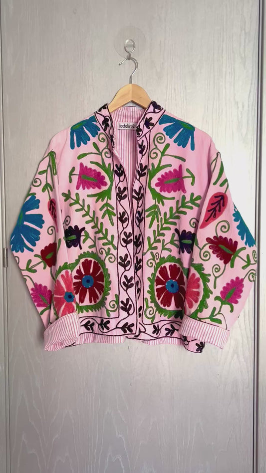 Pastel Pink Boho Cotton Embroidered Jacket
