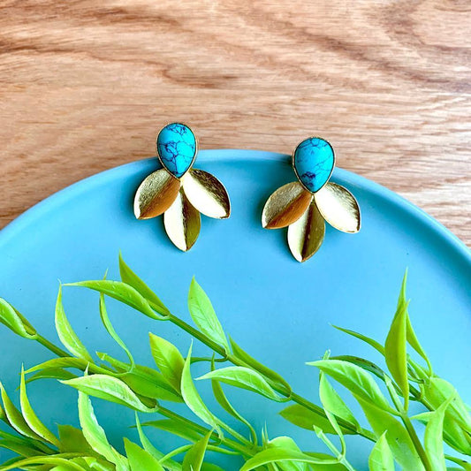Stud Leaf Earrings with Stone