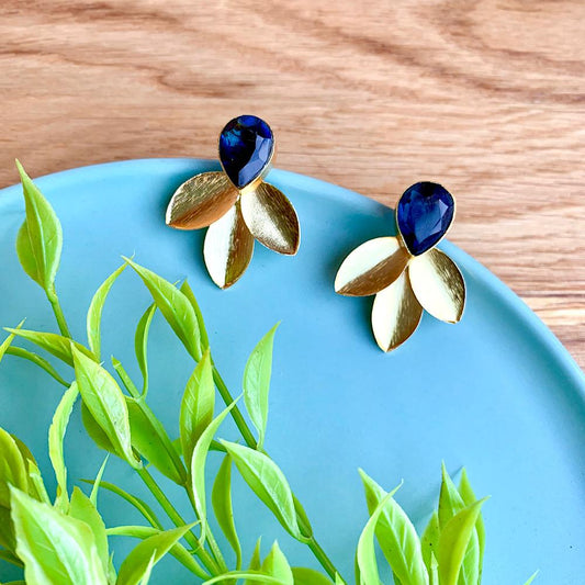 Stud Leaf Earrings with Stone