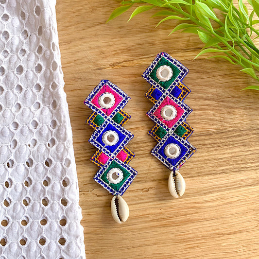 Handmade Aztec Shell Drop Earrings