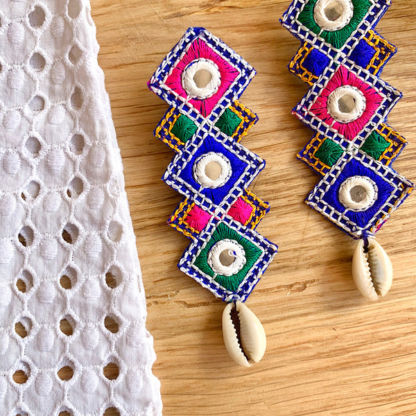 Handmade Aztec Shell Drop Earrings