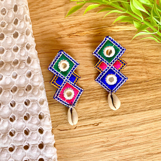 Handmade Aztec Shell Drop Earrings