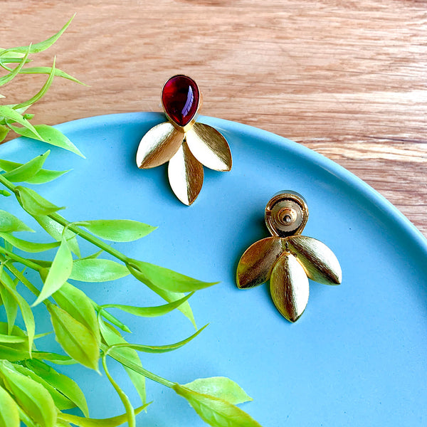 Stud Leaf Earrings with Stone