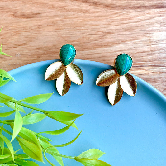 Stud Leaf Earrings with Stone