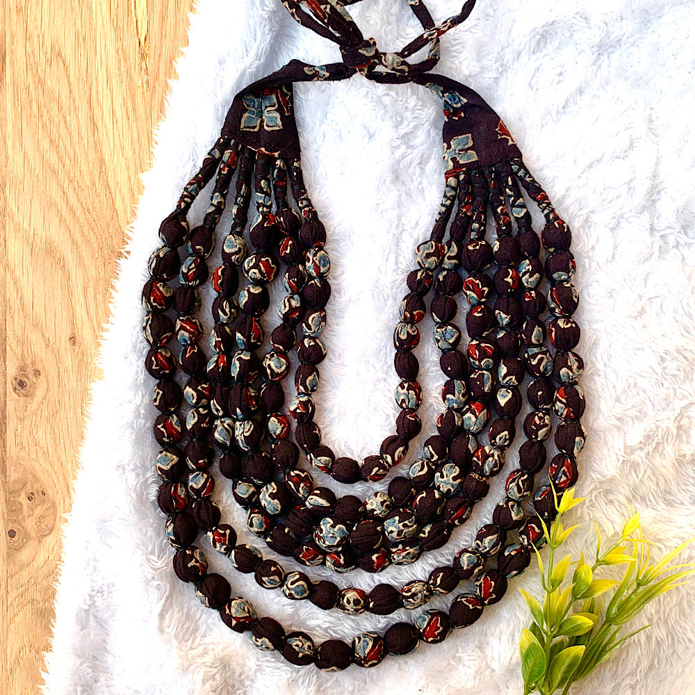 Hand Block Printed Bobble Necklace (6 layers)
