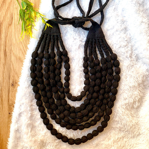 Handcrafted Black Bobble Necklace (6 layers)
