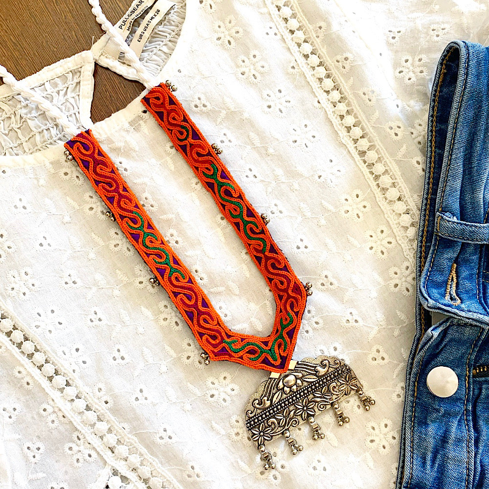 Handcrafted Vintage Tribal Orange Necklace