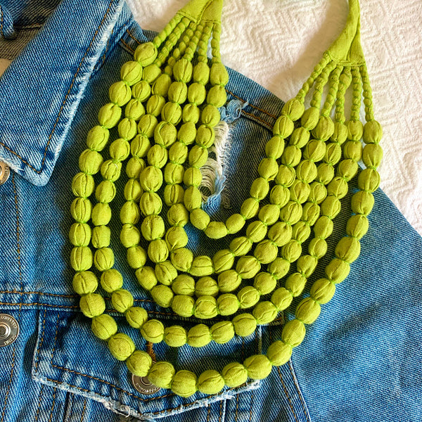 Handcrafted Lime Green Bobble Necklace (6 layers)