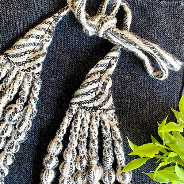 Handcrafted Grey White Printed Bobble Necklace (6 layers)