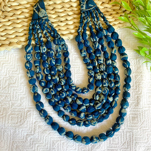 Handcrafted Indigo Printed Bobble Necklace (6 layers)