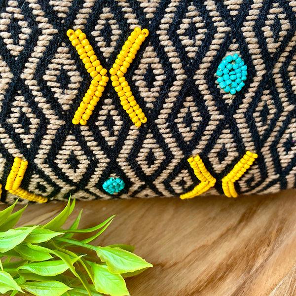 Hand Embroidered Yellow on Black Sling Bag