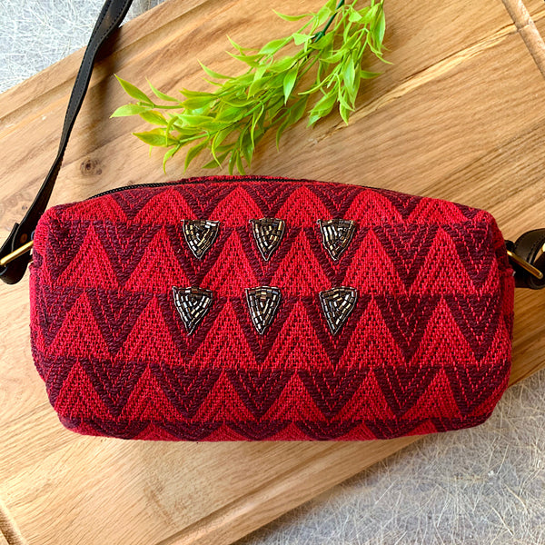 Hand Embroidered Shimmery Red Sling Bag