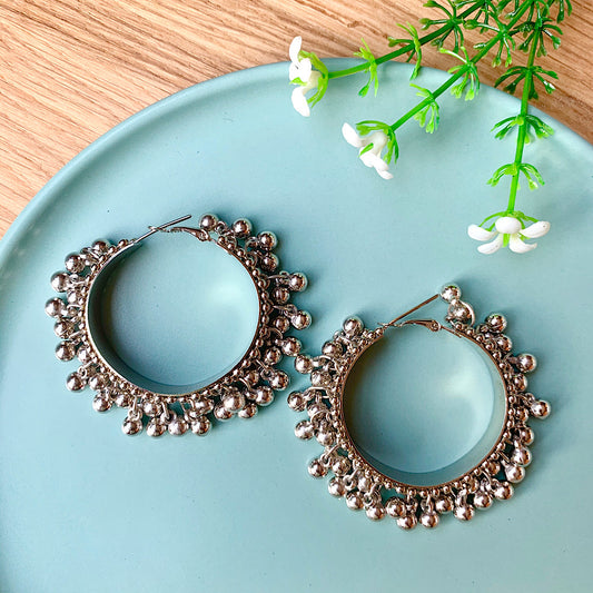 Silver Oxidised Hoop Earrings