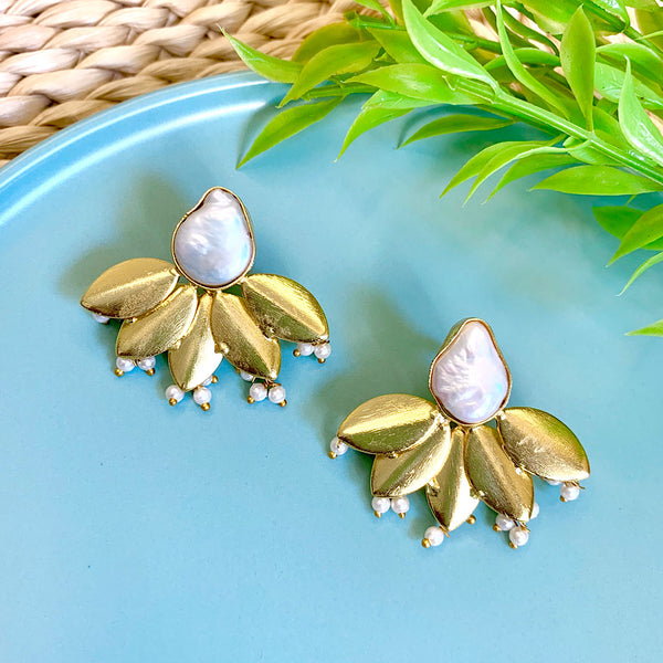 Baroque Pearl Leaf Earrings