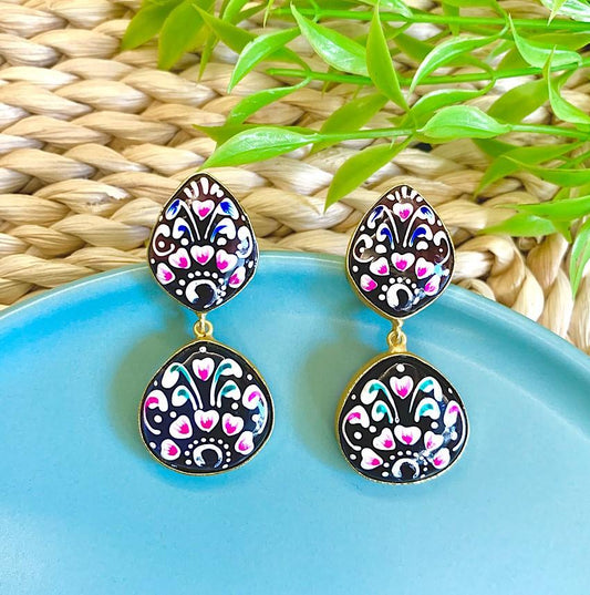 Hand Painted Drop Stone Earrings