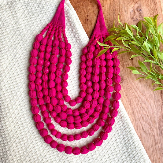 Handcrafted Bright Pink Bobble Necklace (6 layers)
