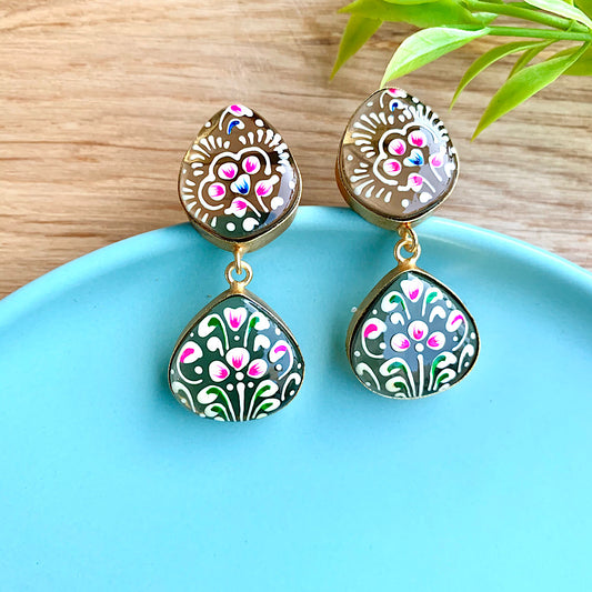 Hand Painted Drop Stone Earrings