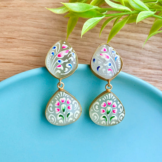 Hand Painted Drop Stone Earrings