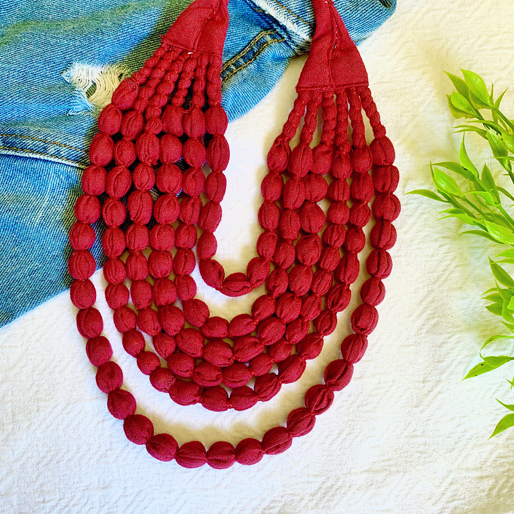 Handcrafted Maroon Bobble Necklace (6 layers)