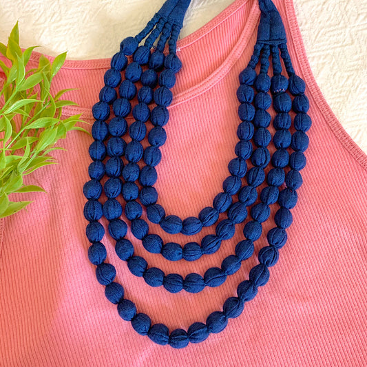 Handcrafted Navy Blue Bobble Necklace (4 layers)