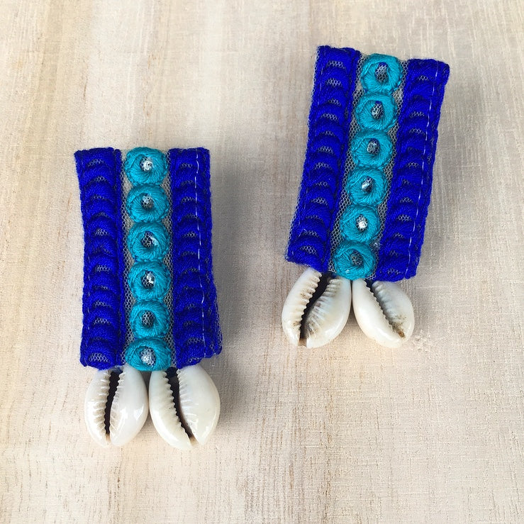 Embroidered Fabric Earrings with Shells