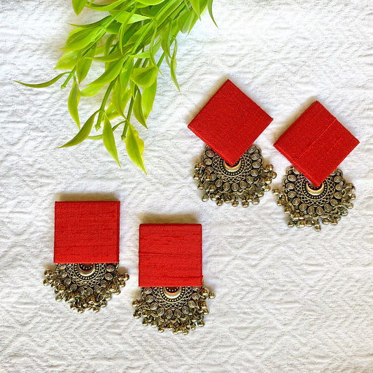 Pure Raw Silk Fusion Earrings - Blood Red