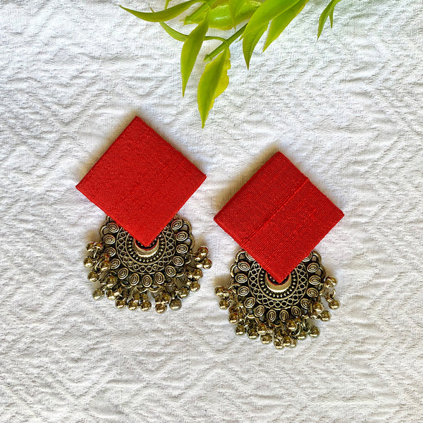 Pure Raw Silk Fusion Earrings - Blood Red