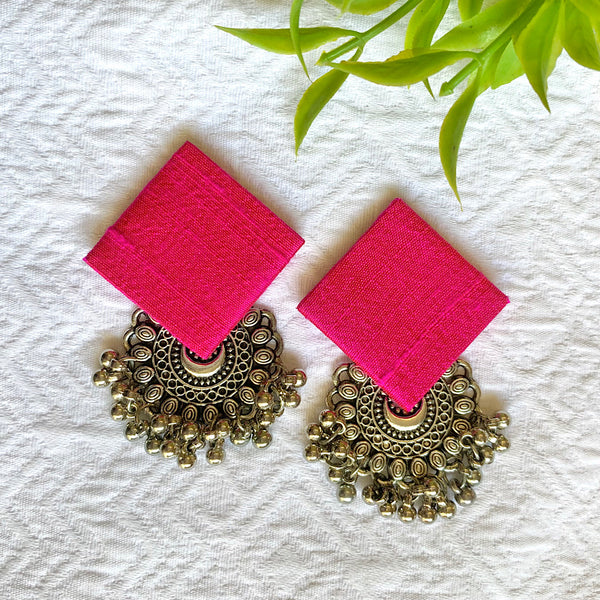 Pure Raw Silk Fusion Earrings - Fuchsia Pink