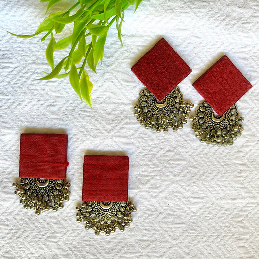 Pure Raw Silk Fusion Earrings - Maroon