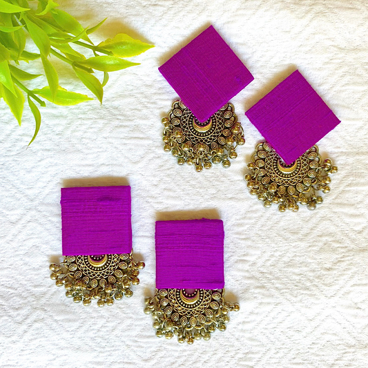 Pure Raw Silk Fusion Earrings - Purple