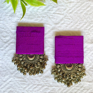 Pure Raw Silk Fusion Earrings - Purple